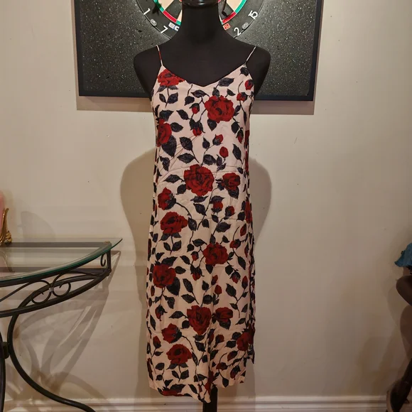 Ganni V-neck Rose Print Slip Silk Dress 07000 - Picture 7 of 14